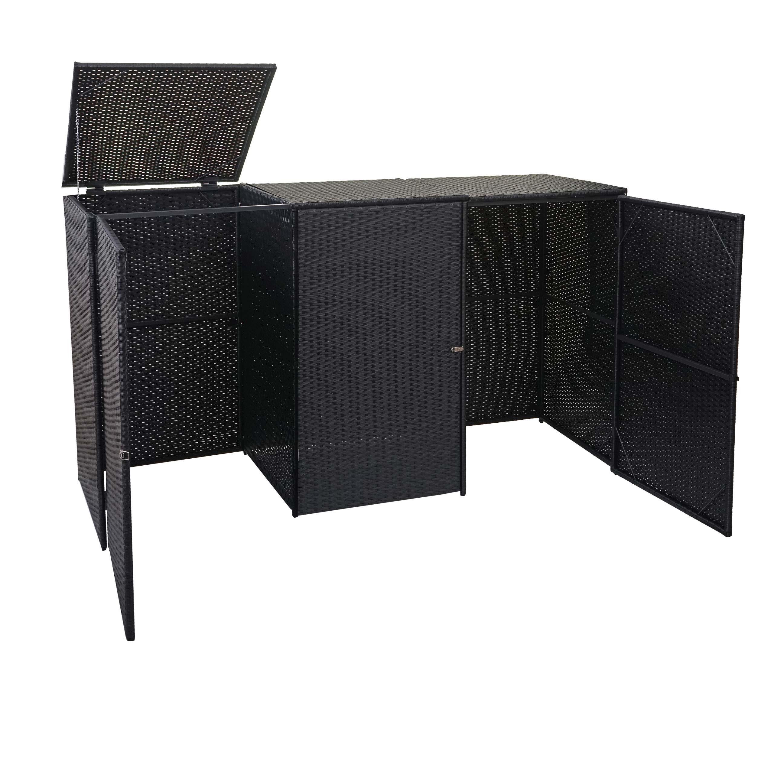 3ER-MÜLLTONNENVERKLEIDUNG Schwarz - Schwarz, Kunststoff (195/110/66cm) - MCW