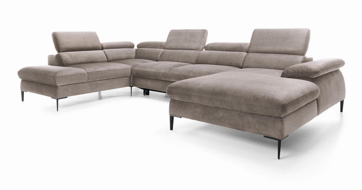 WOHNLANDSCHAFT MESTO Braun Velours-Stoff mit Schlaffunktion - Braun, Holz (353/94/182cm) - MASSENO