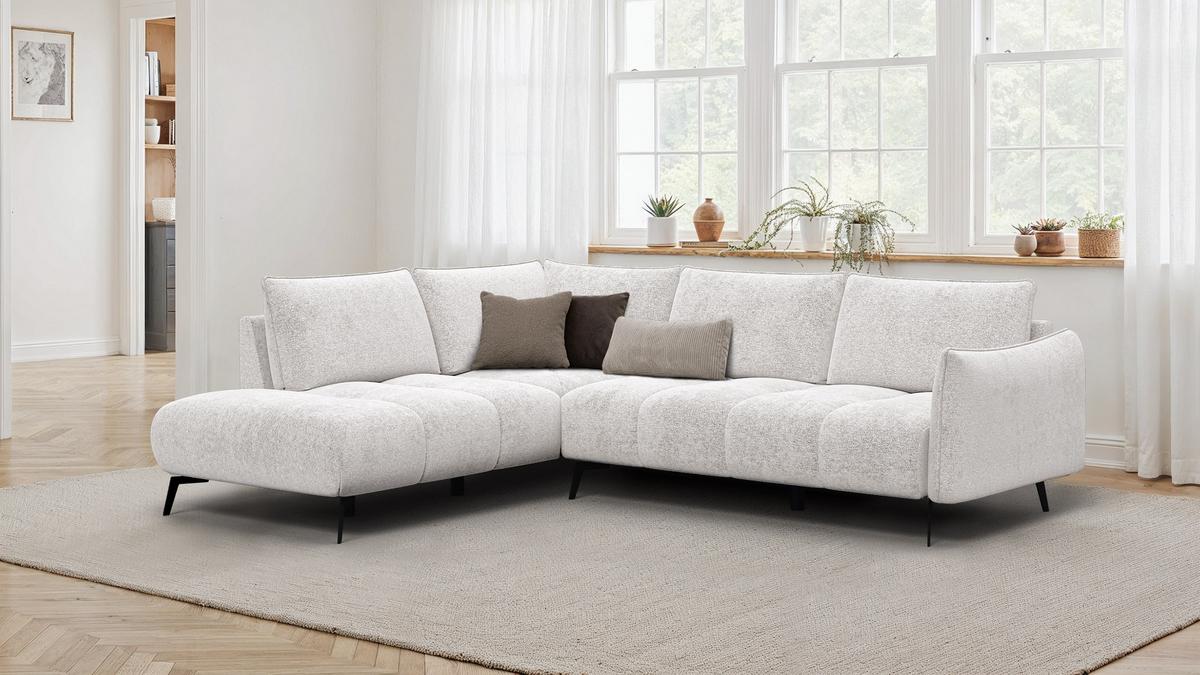 ECKSOFA AERA 5-Sitzer links, ecru - Ecru/Schwarz, Holz/Textil (268/206cm) - Wozimo