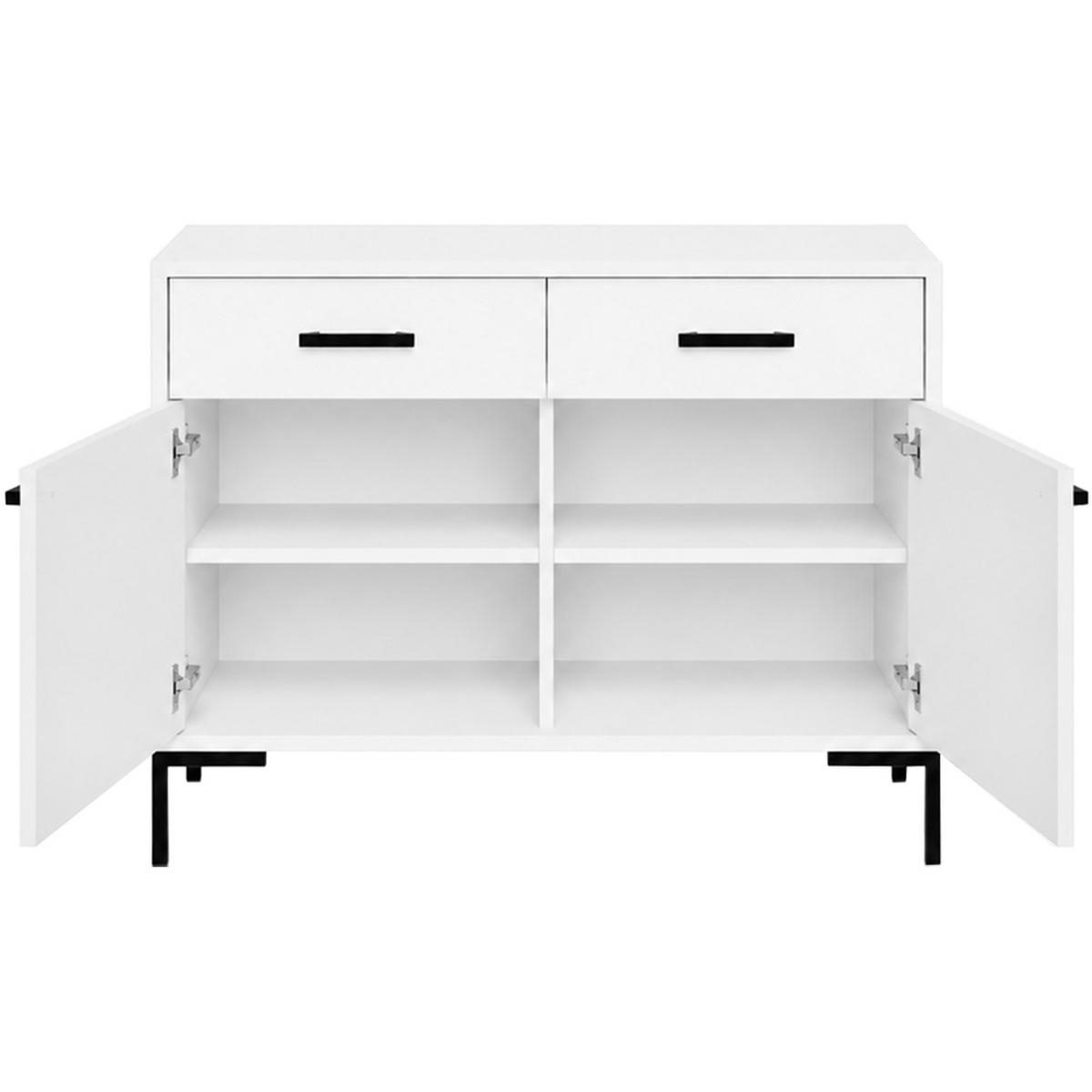 KOMMODE Selena mit 2 Türen und 2 Schubladen, Metallfüße, Selbstschließer, Weiß, 100 cm - Schwarz/Weiß, Holzwerkstoff/Metall (101/85/40cm) - Beautysofa