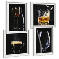 BILDER SET 4er Set - 50x50 cm & 40x60 cm Weißer Rahmen - Whisky, Wein, Champagner, Kaffee, Alkohol - Weiß, Kunststoff (50/50cm) - TULUP