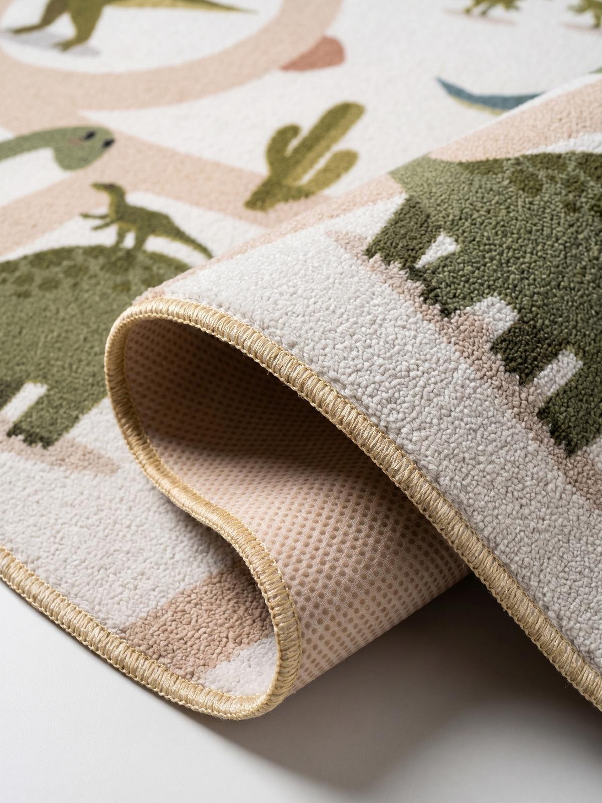 SPIELTEPPICH Waschbar TINO in Creme, mit Dino-Landschaft, Ø 160 cm - Beige, Textil (160/160cm) - KADIMA DESIGN