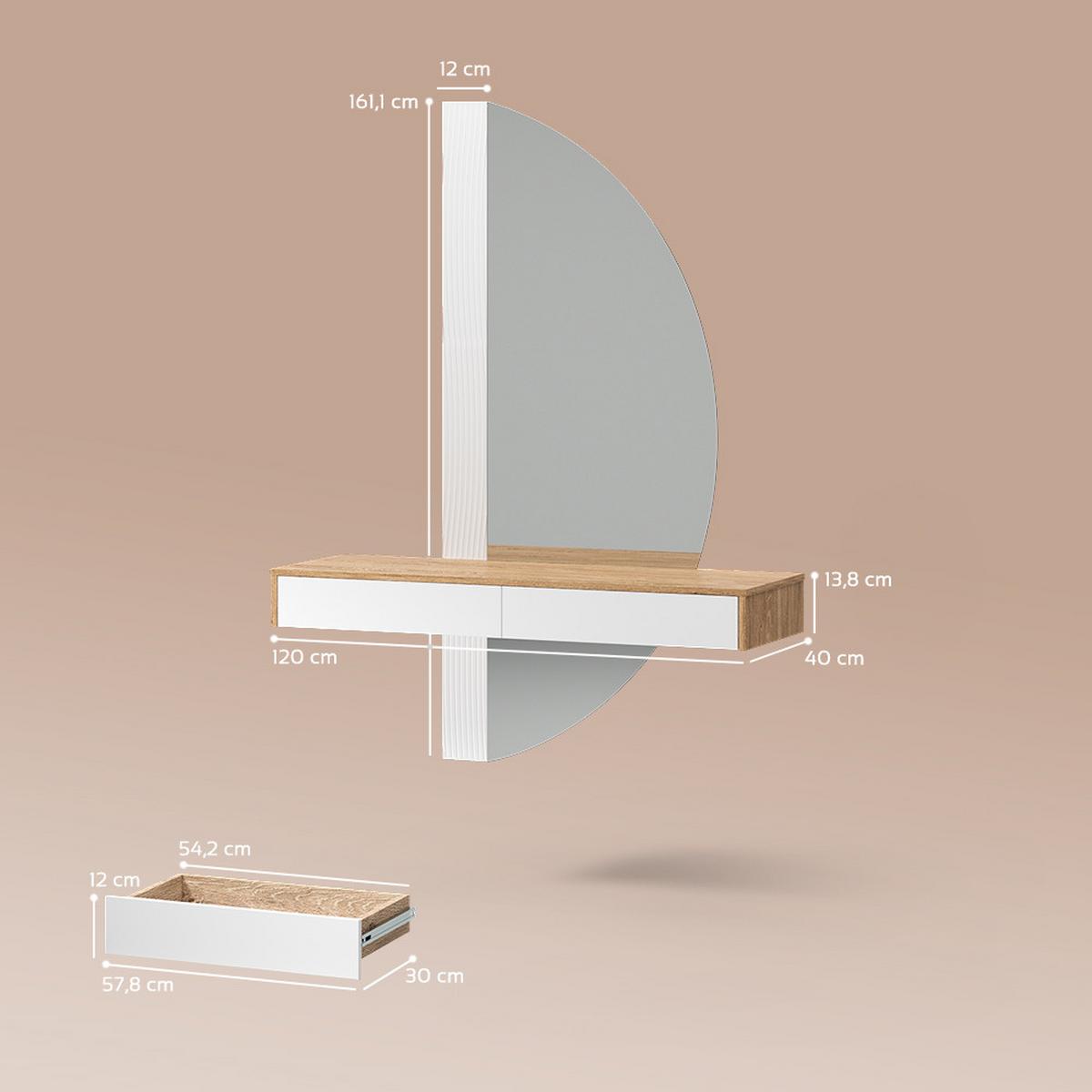 SCHMINKTISCH Ascona Weiß 120 cm mit LED Beleuchtung - Weiß, Holzwerkstoff (120/161.1/40cm) - Livinity®
