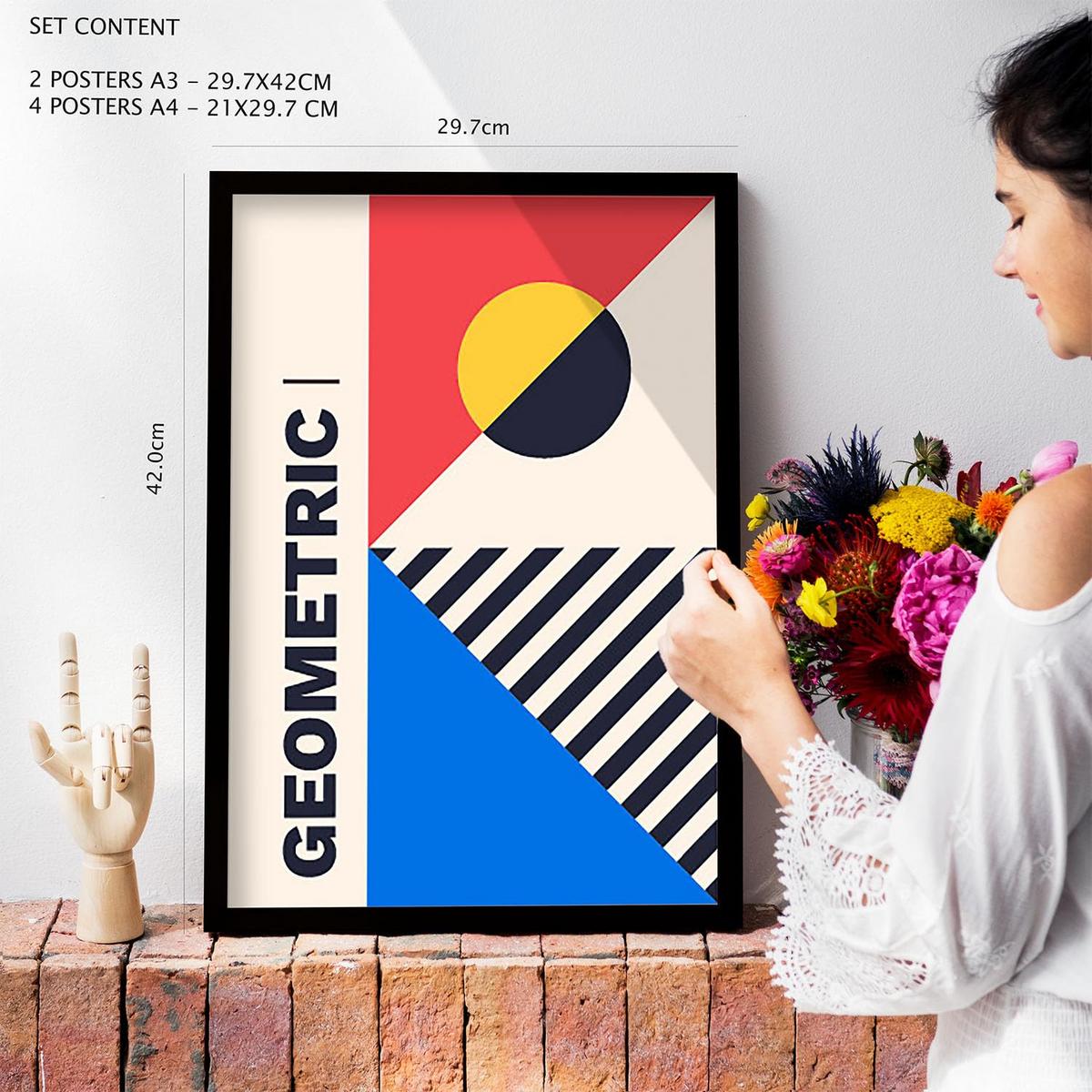 POSTER Set Mit 6 Drucken Im Bauhaus 5 Geometrische Designkollektion Drucke Mit Frames Ästhetische Dekorative Rahmen Für Zuhause A3 & A4 Weißer Rahmen - Weiß, Papier (29/3cm) - Nacnic