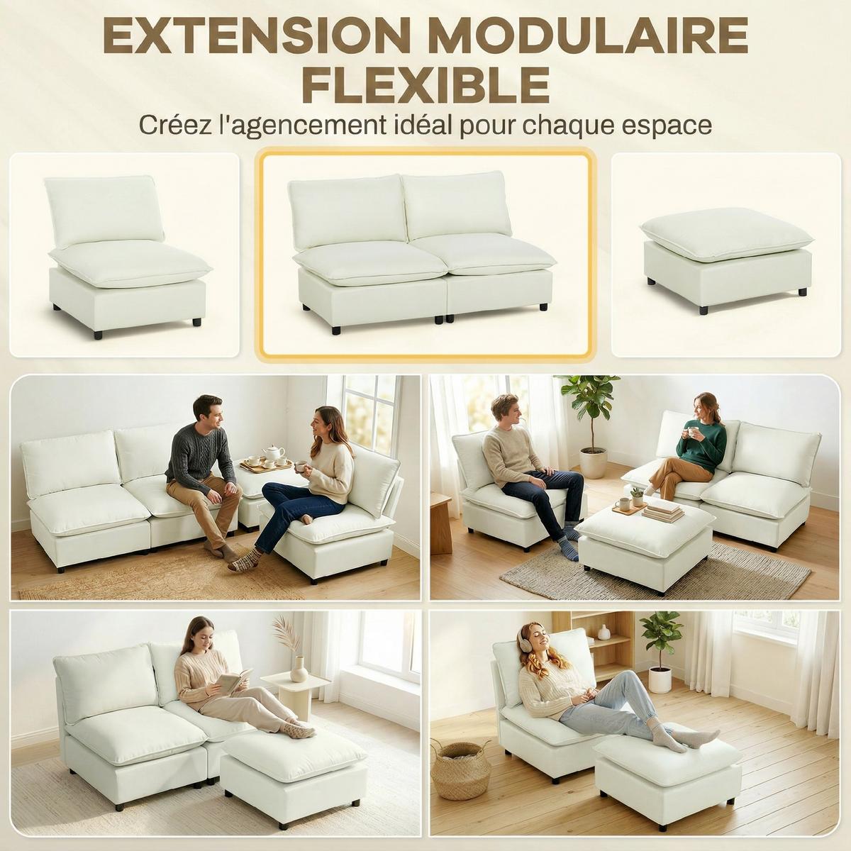 SOFA Drevith 146/85/78cm - Creme, Textil (85/78/146cm) - ZMH