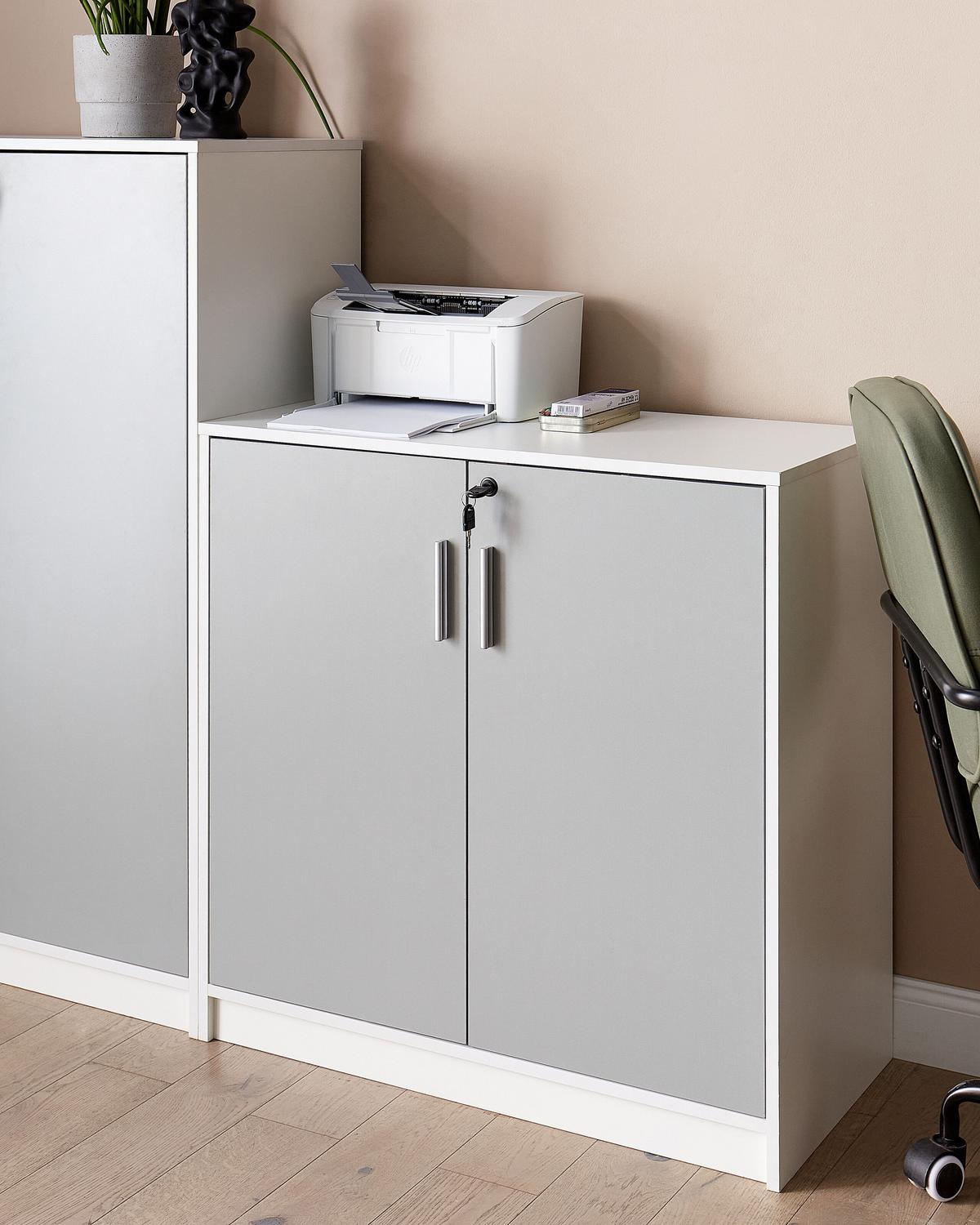 AKTENSCHRANK hellgrau/weiß 80 cm 2 Türen Zehna - Weiß/Grau, Holzwerkstoff (80/80/40cm) - Beliani