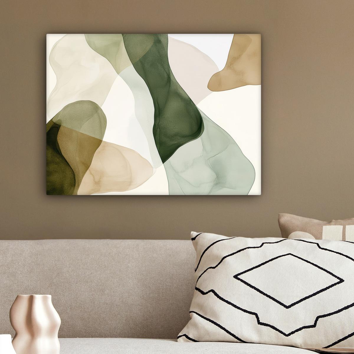 LEINWANDBILD Japandi - Abstrakt - Grün Wandbild 40x30 cm - Salbeigrün, Textil (40/30cm) - MuchoWow