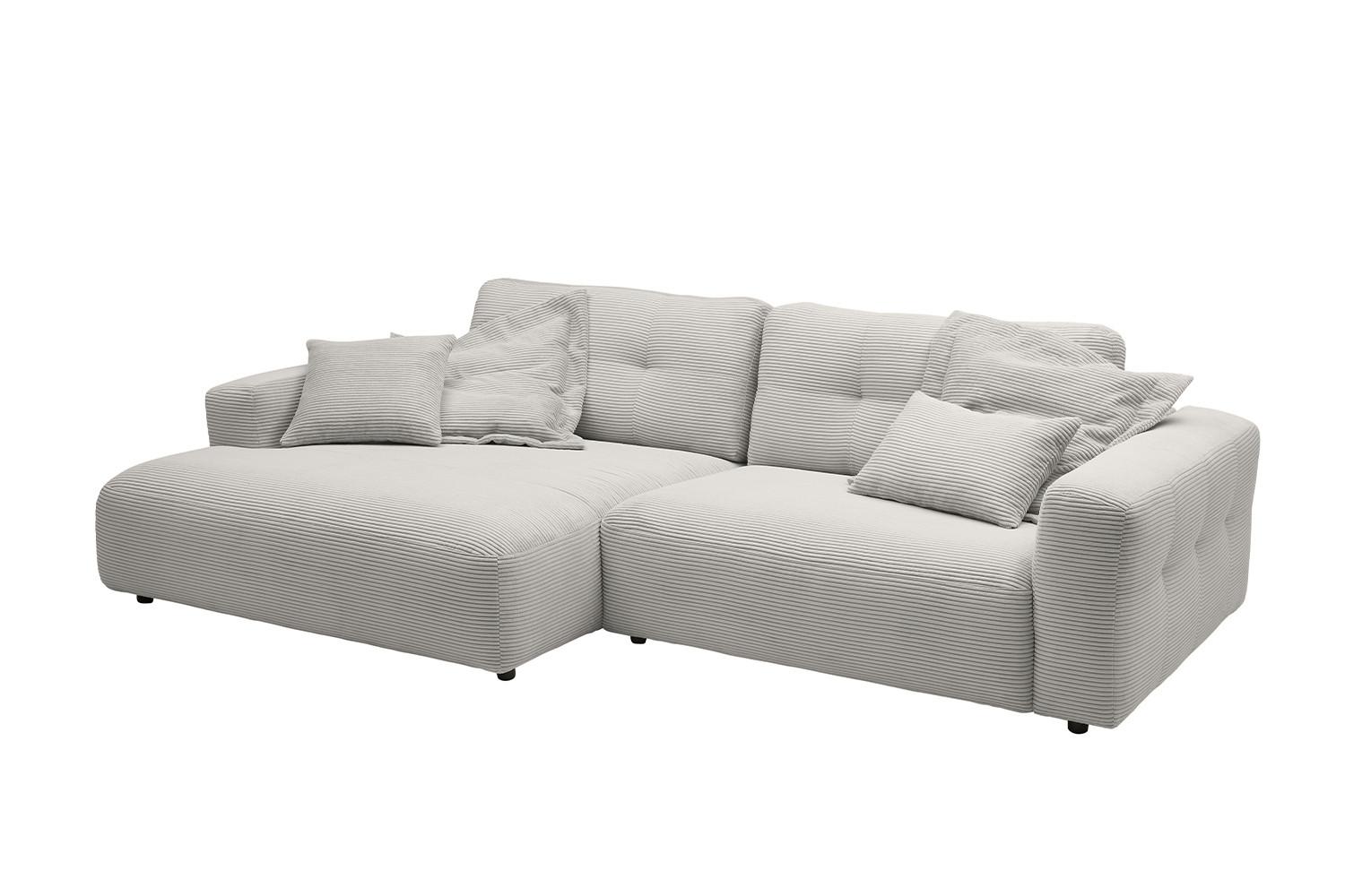 ECKSOFA MIKA Hellgrau Cord - Hellgrau/Schwarz, Kunststoff/Textil (276/167cm) - KAWOLA