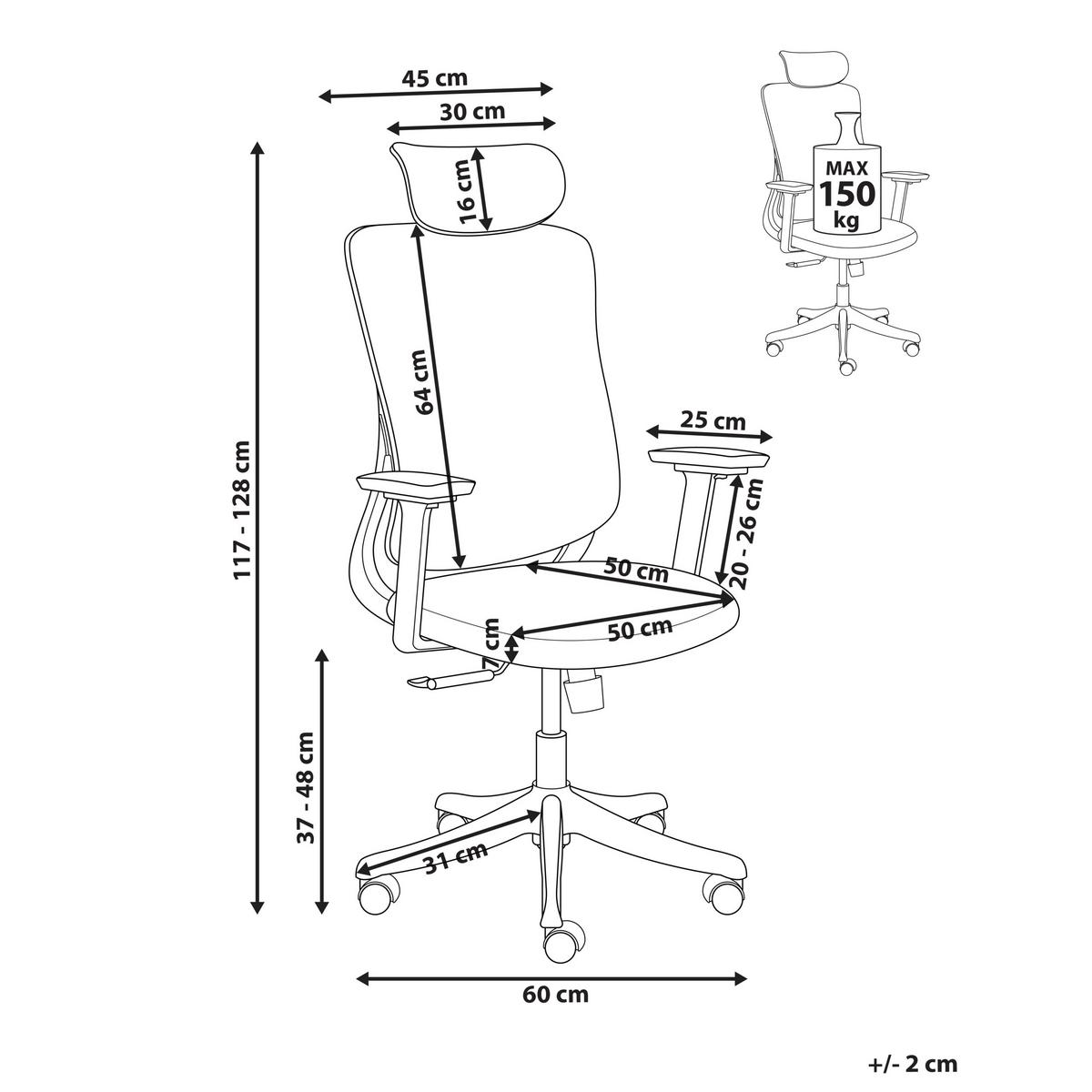 BÜROSTUHL Grau Partner - Grau, Textil (50/117/66cm) - Beliani