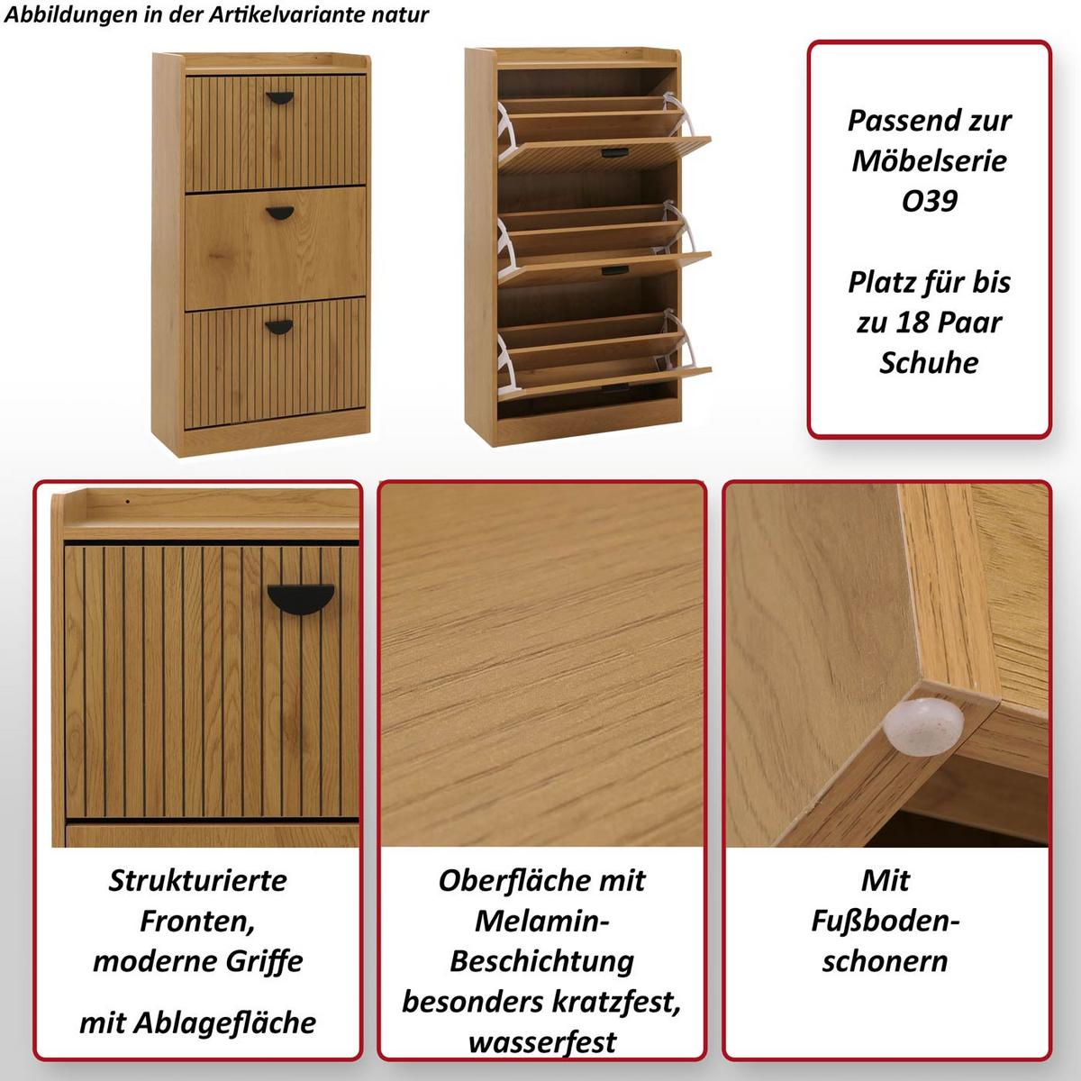 SCHUHSCHRANK 3 KLAPPEN Schwarz - Schwarz, Holzwerkstoff (60/117/24cm) - MCW