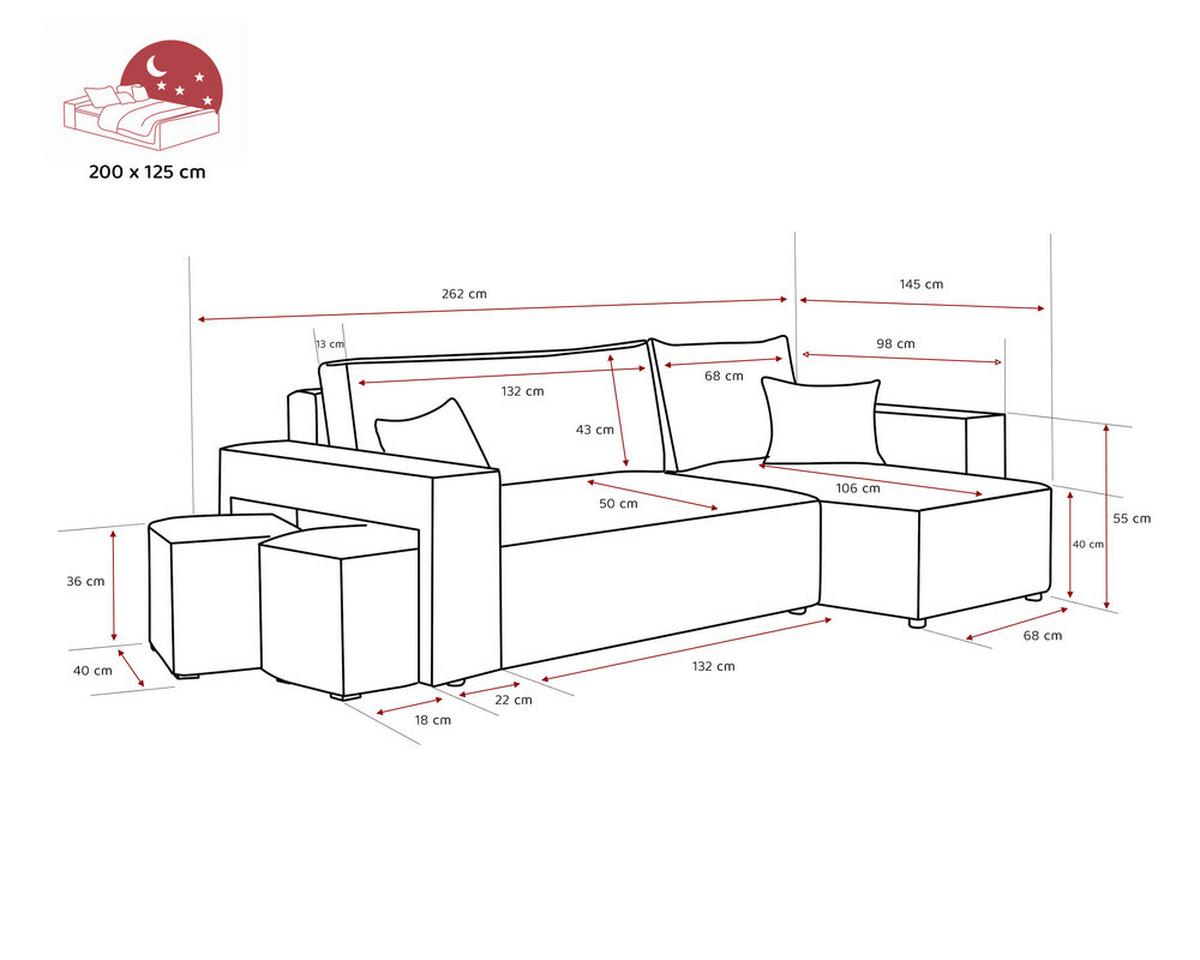 ECKSOFA PARIS mit Schlaffunktion und Bettkasten, Stoff Hellgrau - Hellgrau, Kunststoff/Textil (262/145cm) - Idohome