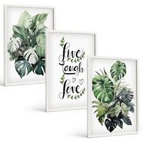 BILDER SET 3er Set - 40x60 cm Weißer Rahmen - Blattpflanzen leben, lachen, lieben - Weiß, Kunststoff (40/60cm) - TULUP