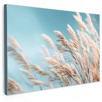 LEINWANDBILD Ziergras - Wind - Hellbraun Wanddeko 90x60 cm - Hellblau, Textil (90/60cm) - MuchoWow