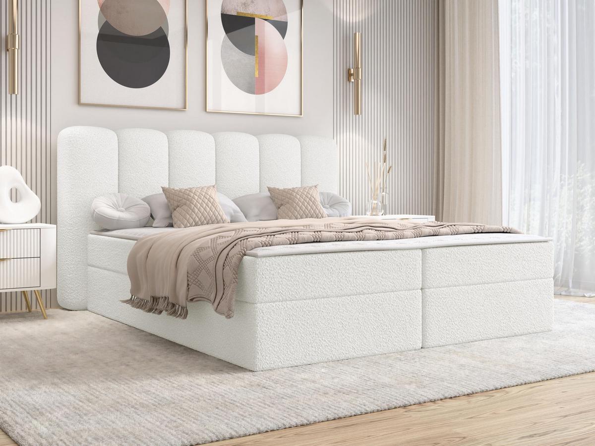 BOXBETT Softi 1 Boucle - H3 - Creme/Schwarz, Holz/Holzwerkstoff (160/200cm) - MIRJAN24