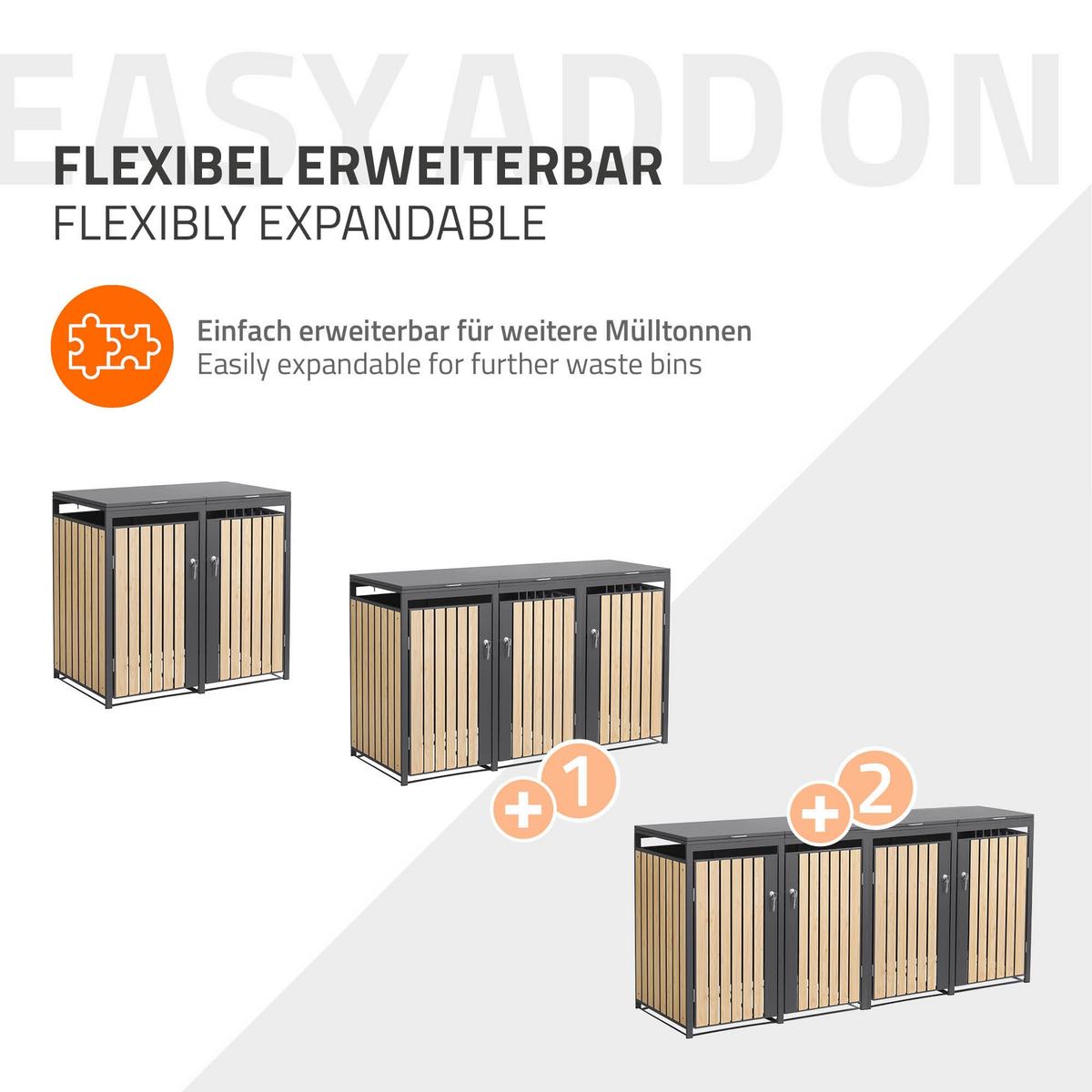 MÜLLTONNENBOX 4er Anthrazit-Holzoptik - Naturfarben, Metall (264/120/80cm) - ML-DESIGN