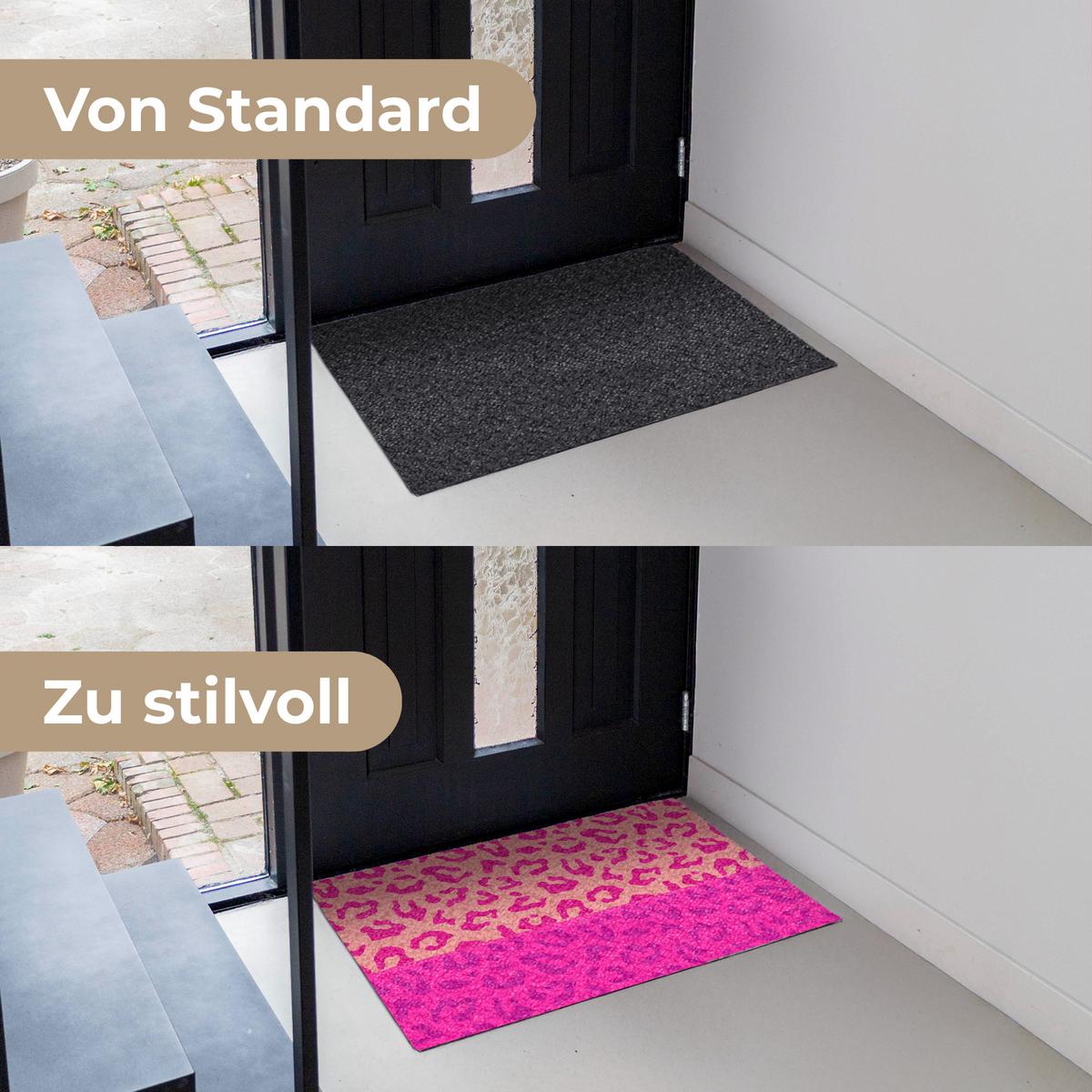 FUSSMATTE Pantherdruck - Rosa - Tierdruck - Minimalistisch Sauberlaufmatte 90x60 cm - Pink, Kunststoff (90/0.4cm) - MuchoWow