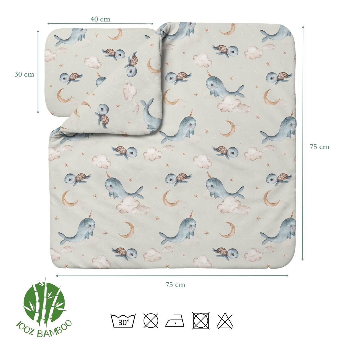 BABY Bambus-Bettwäsche Wale - Olivgrün, Textil (75/75cm) - waldin