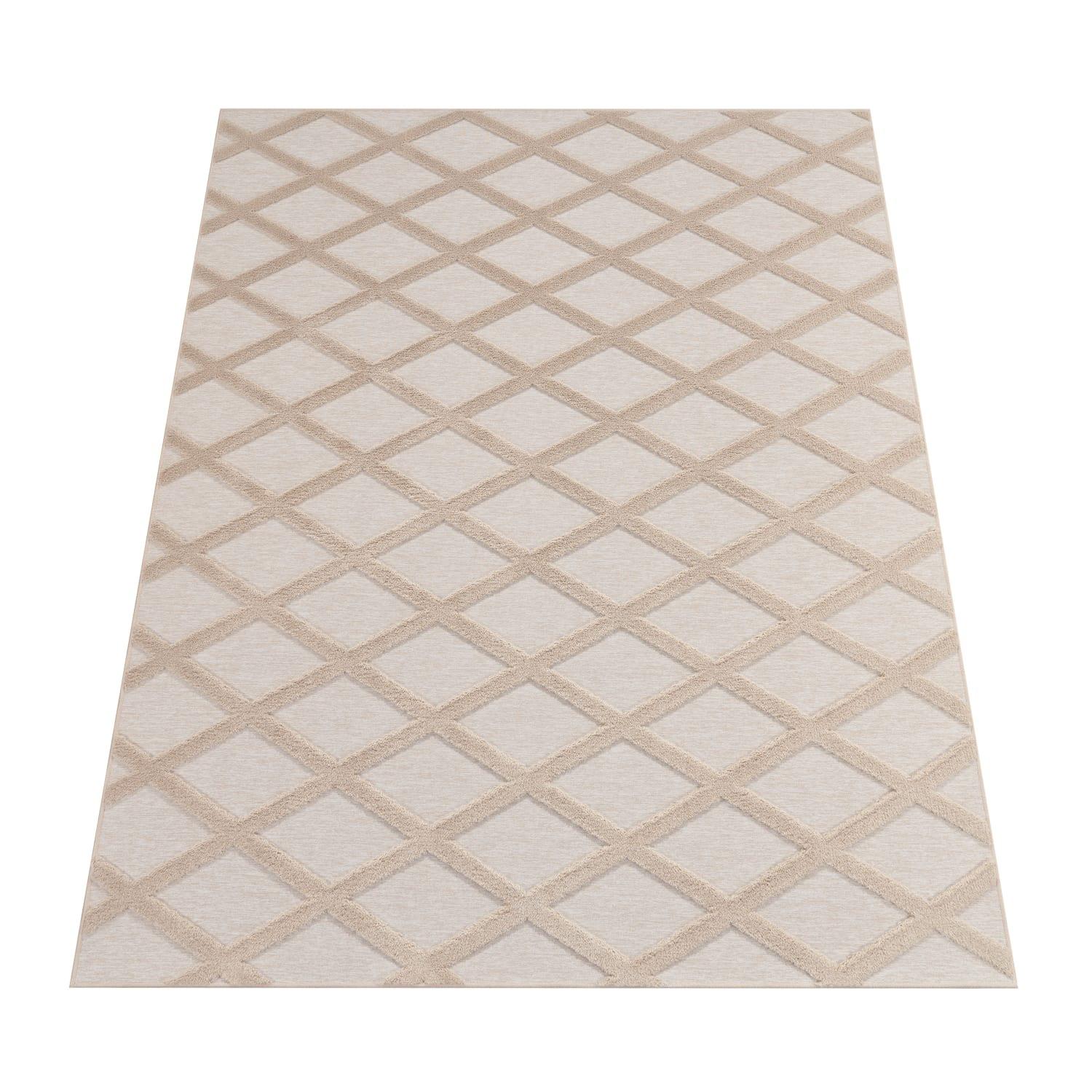KURZFLORTEPPICH Waschbar, mit Rautenmuster, Beige, 120 x 160 cm - Beige, Textil (120/160cm) - KADIMA DESIGN