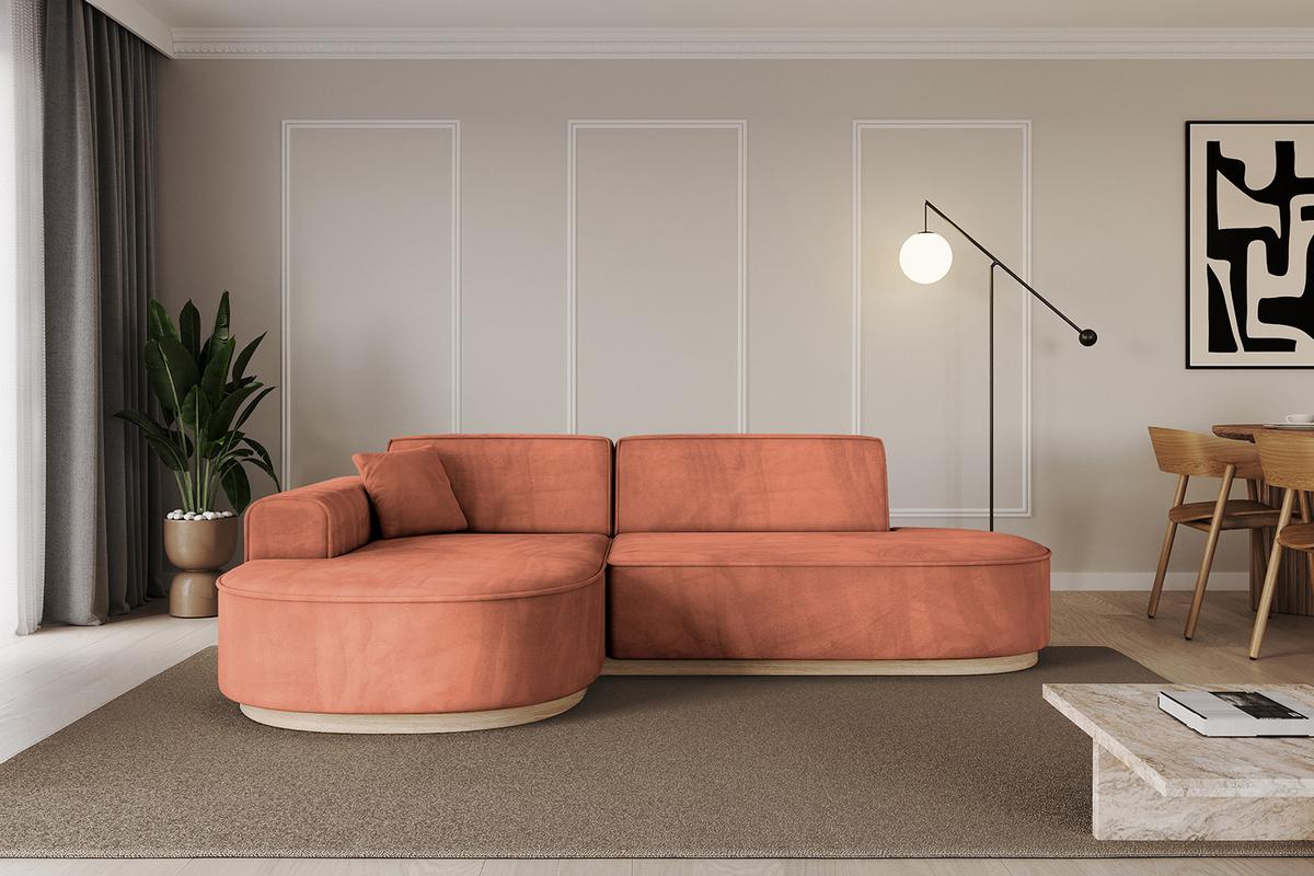 ECKSOFA Ottomane Links MARI-L1-v1 - 243x171x83 cm Koralle Velours - Koralle, Holzwerkstoff/Textil (243/171cm) - ALTDECOR