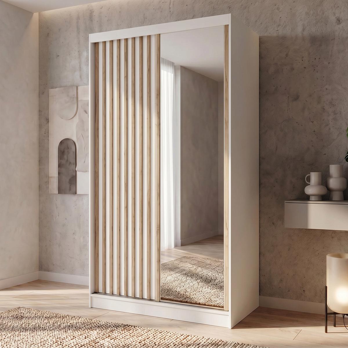 SCHWEBETÜRENSCHRANK Donatello mit 2 Türen und Schubkasteneinsatz, 120 cm, Weiß+eiche Artisan - Weiß/Eiche Artisan, Holzwerkstoff (120/205/60cm) - Beautysofa