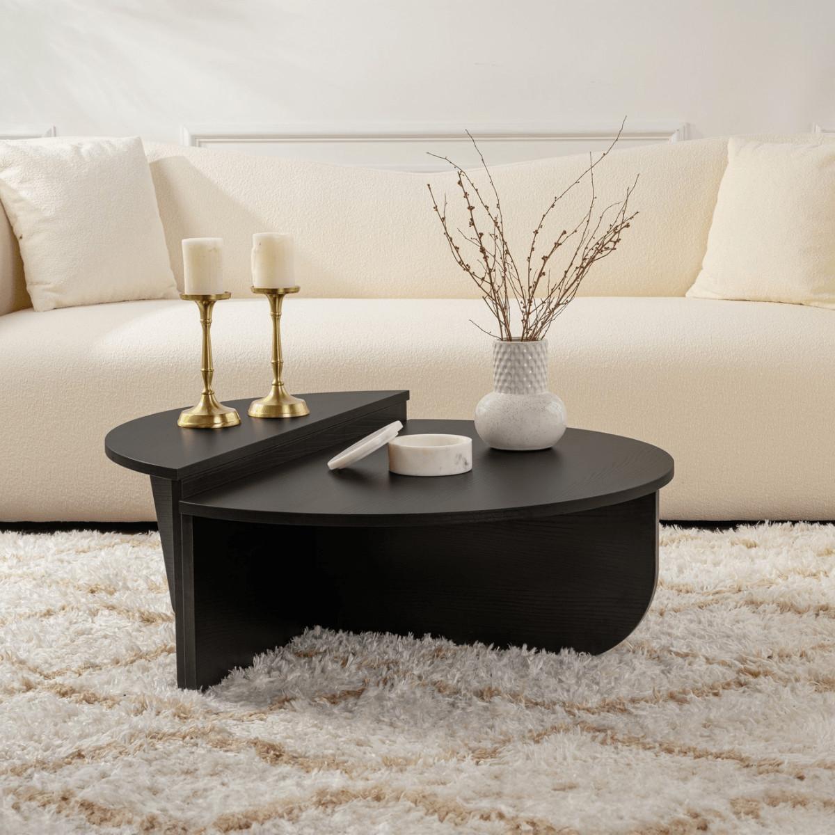 COUCHTISCH - 90 cm x 60 cm - Holz, Platte - Schwarz - ALOEVA - Schwarz, Holz (60/90/30cm) - Vente-Unique