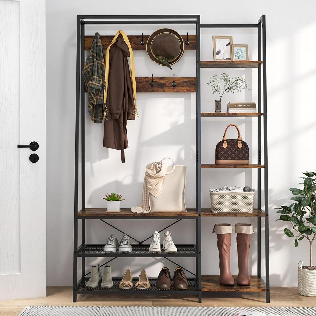 GARDEROBENSTÄNDER 180cm Schwarz - Schwarz, Holz (118/180/40cm) - COSTWAY
