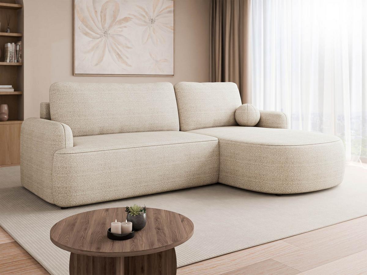 ECKSOFA Loridu, Seite: Rechts - Sandfarben/Schwarz, Holz/Kunststoff (174/250cm) - MIRJAN24
