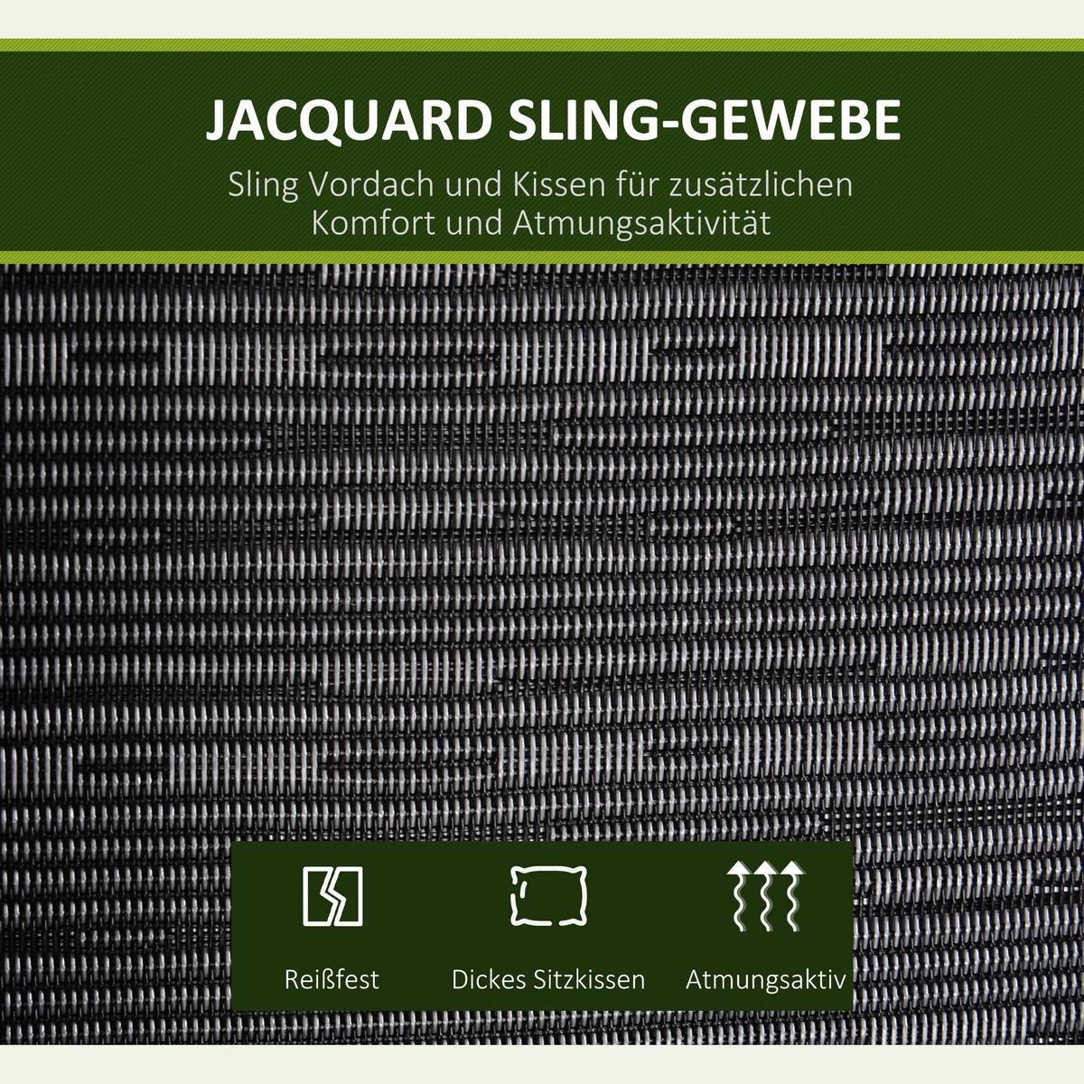 HOLLYWOODSCHAUKEL, Verstellbares Sonnendach, Texteline, Grau, 200 x 120 x 170 cm - Schwarz, Metall (120/170/200cm) - Outsunny