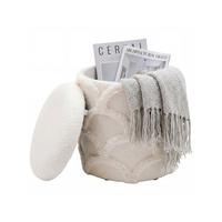 SITZHOCKER RHONE, Teddystoff, mit Wellenmuster, Creme, Ø 40 x 45 cm - Beige/Creme, Textil (40/45/40cm) - KADIMA DESIGN