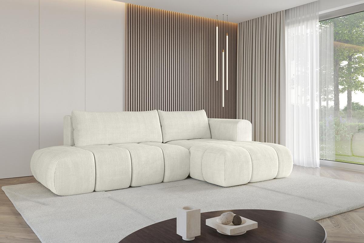 ECKSOFA Ottomane Rechts CLOUD-L 280x185x90 Creme Cord - Hellgrau/Creme, Holzwerkstoff/Kunststoff (185/280cm) - ALTDECOR