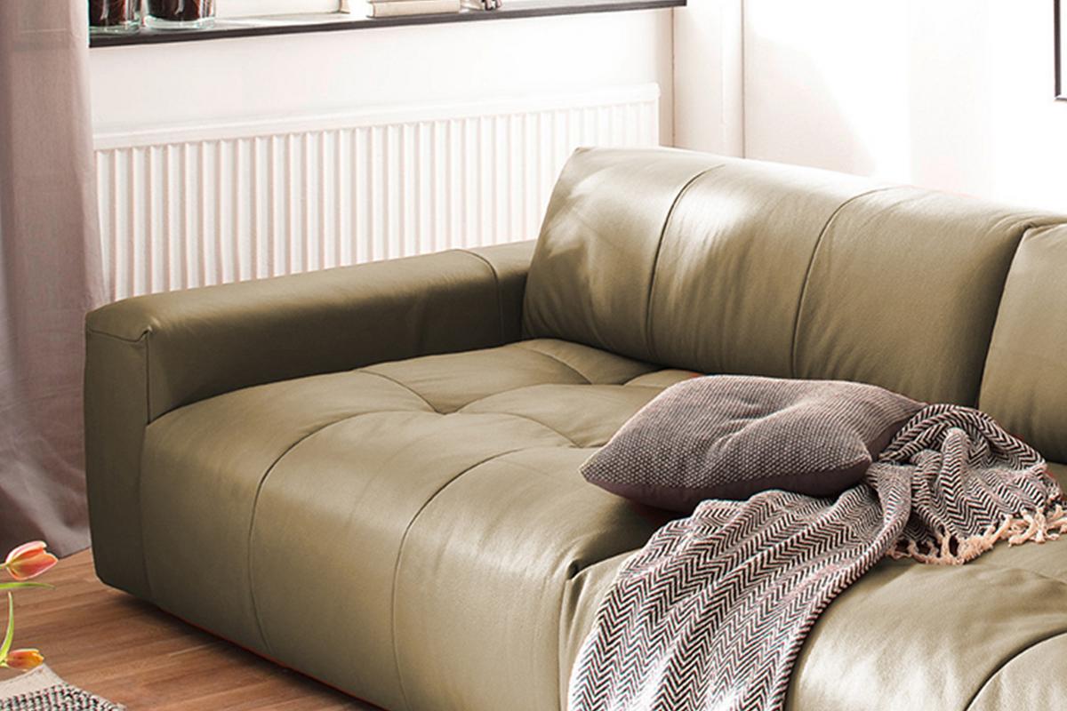 LEDERSOFA MIT SITZTIEFENVERSTELLUNG PALACE Grün Leder Relaxfunktion - Olivgrün/Grün, Leder (298/74/120cm) - KAWOLA