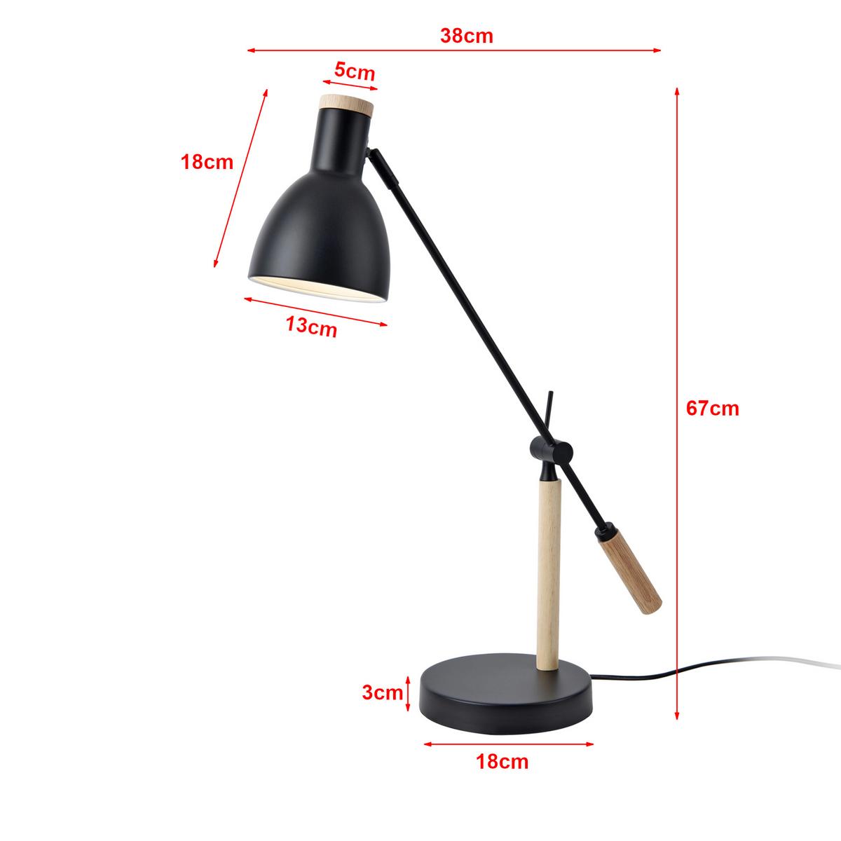 SCHREIBTISCHLAMPE Watford - Schwarz/Braun, Holz/Metall (18/38/67cm) - lux.pro