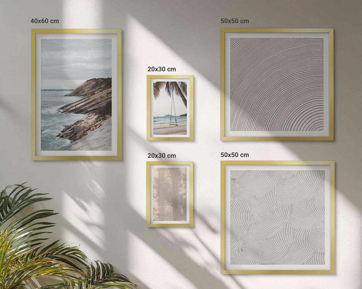 BILDER SET 5er Set - 50x50 cm & 20x30 cm & 40x60 cm Goldrahmen - Sommerlicher Sandstrand mit Meerblick - Goldfarben, Kunststoff (40/60cm) - TULUP