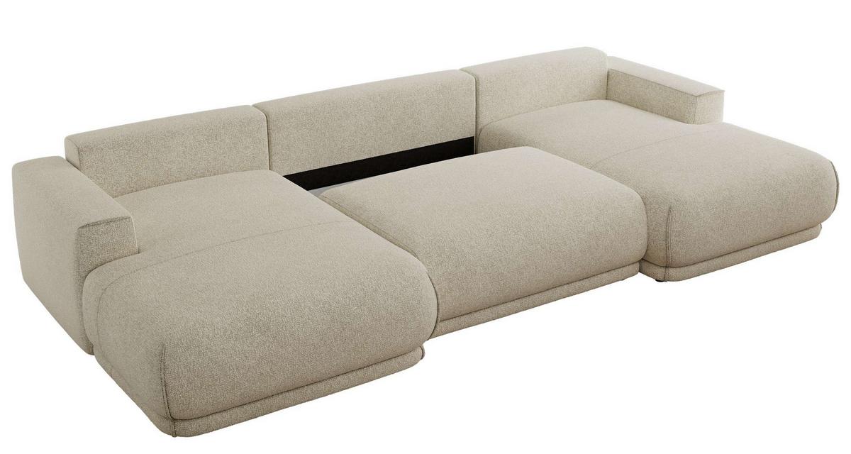 WOHNLANDSCHAFT RINA U Creme Strukture - Creme/Schwarz, Kunststoff/Textil (360/85/170cm) - MKS