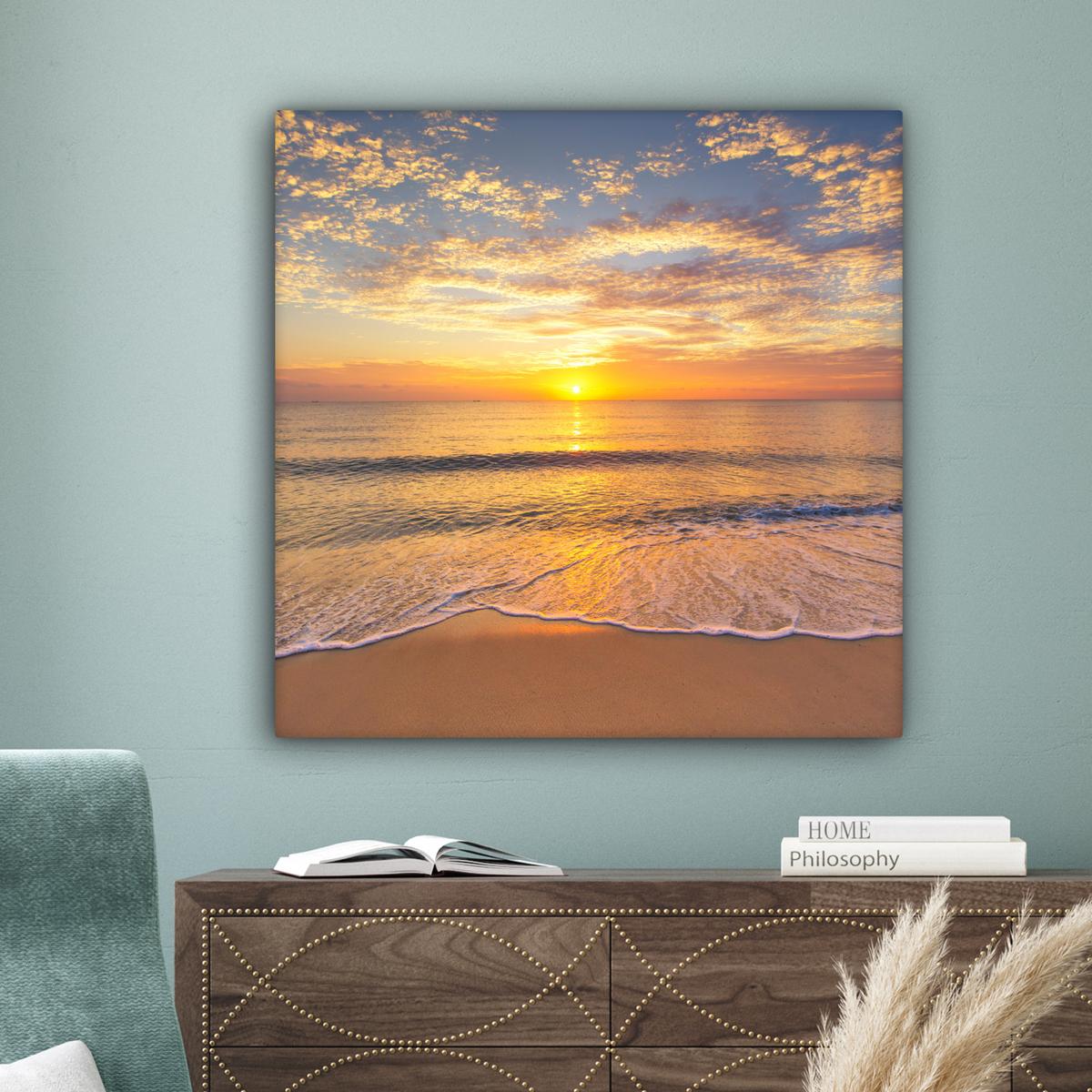 LEINWANDBILD Strand - Sonnenuntergang - Meer Deko Groß 90x90 cm - Gelb, Textil (90/90cm) - MuchoWow