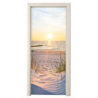 TÜRAUFKLEBER Strand - Sonne - Düne - Gras - Sand - Horizont Fototapete 75x205 cm - Türtapete - Dunkelgelb, Kunststoff (75/0.1cm) - MuchoWow