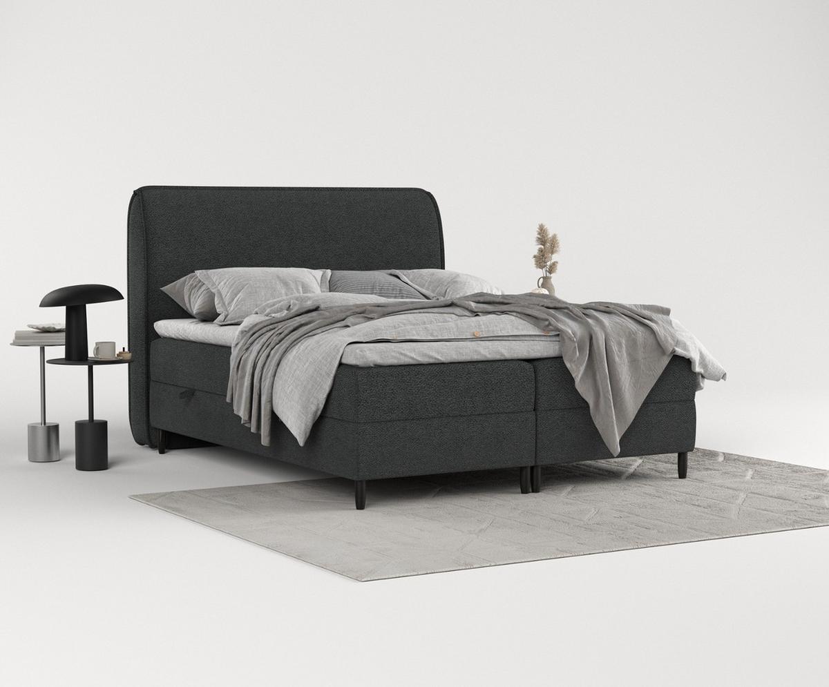 BOXBETT Lunaro 120/200 cm Anthrazit im Bubble Stoff - Anthrazit/Schwarz, Holz/Holzwerkstoff (120/200cm) - AltaBeds