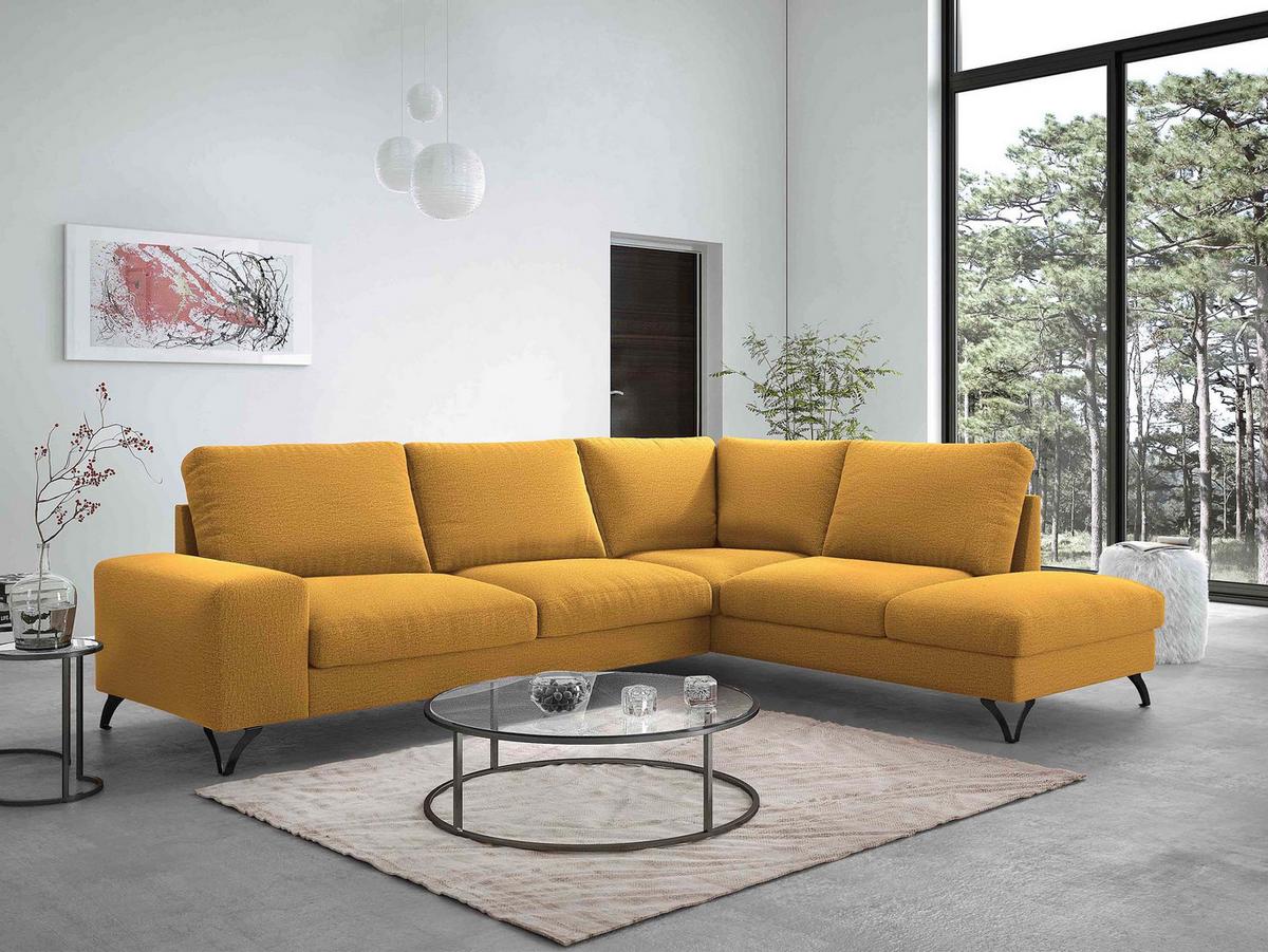 ECKSOFA Flavio Bis, Seite: Rechts - L4+L2F+R3F - Gelb/Schwarz, Holz/Textil (285/214cm) - MIRJAN24