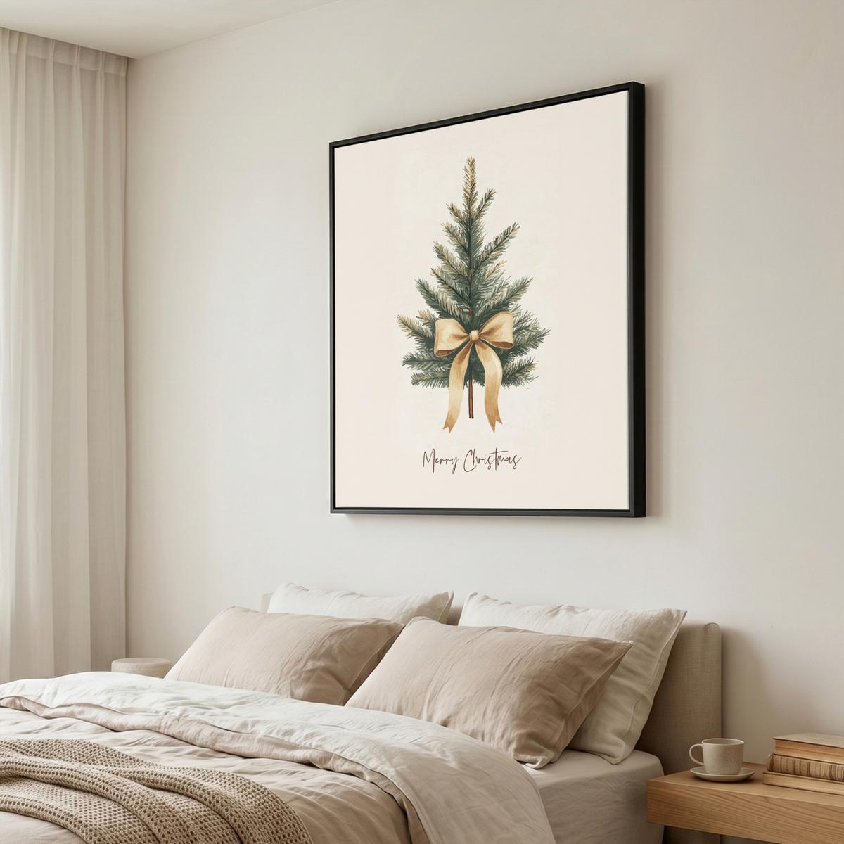 LEINWAND Bilder mit Rahmen - Weihnachtsbaum - Weihnachten - Frohe Weihnachten - Beige - 90x90 - Sandfarben, Textil (90/90cm) - MuchoWow