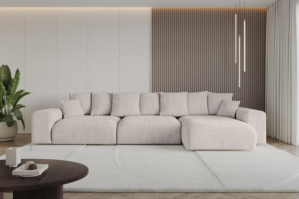 ECKSOFA Ottomane rechts ESKAR-L2 364x176x72 Hellbraun Velours - Hellbraun/Schwarz, Holzwerkstoff/Kunststoff (176/364cm) - ALTDECOR