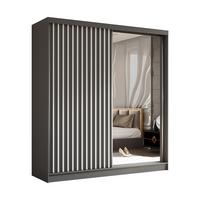 SCHWEBETÜRENSCHRANK Cabinio Grau Weiß 200/216/61 cm – mit Spiegel und Lamellen - Weiß/Grau, Holzwerkstoff/Kunststoff (200/216/61cm) - AX Living