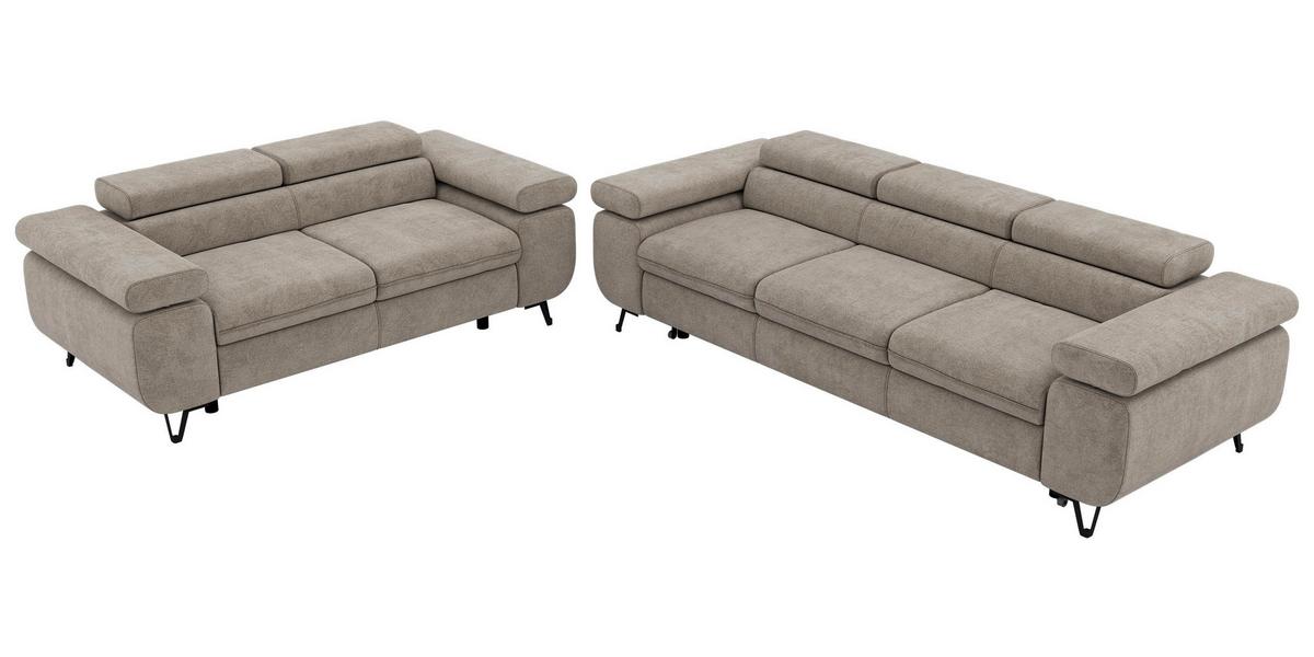 SITZGARNITUR PETERS 2+3 - Greige Stukture - Greige/Schwarz, Textil/Metall (262/76/99cm) - MKS