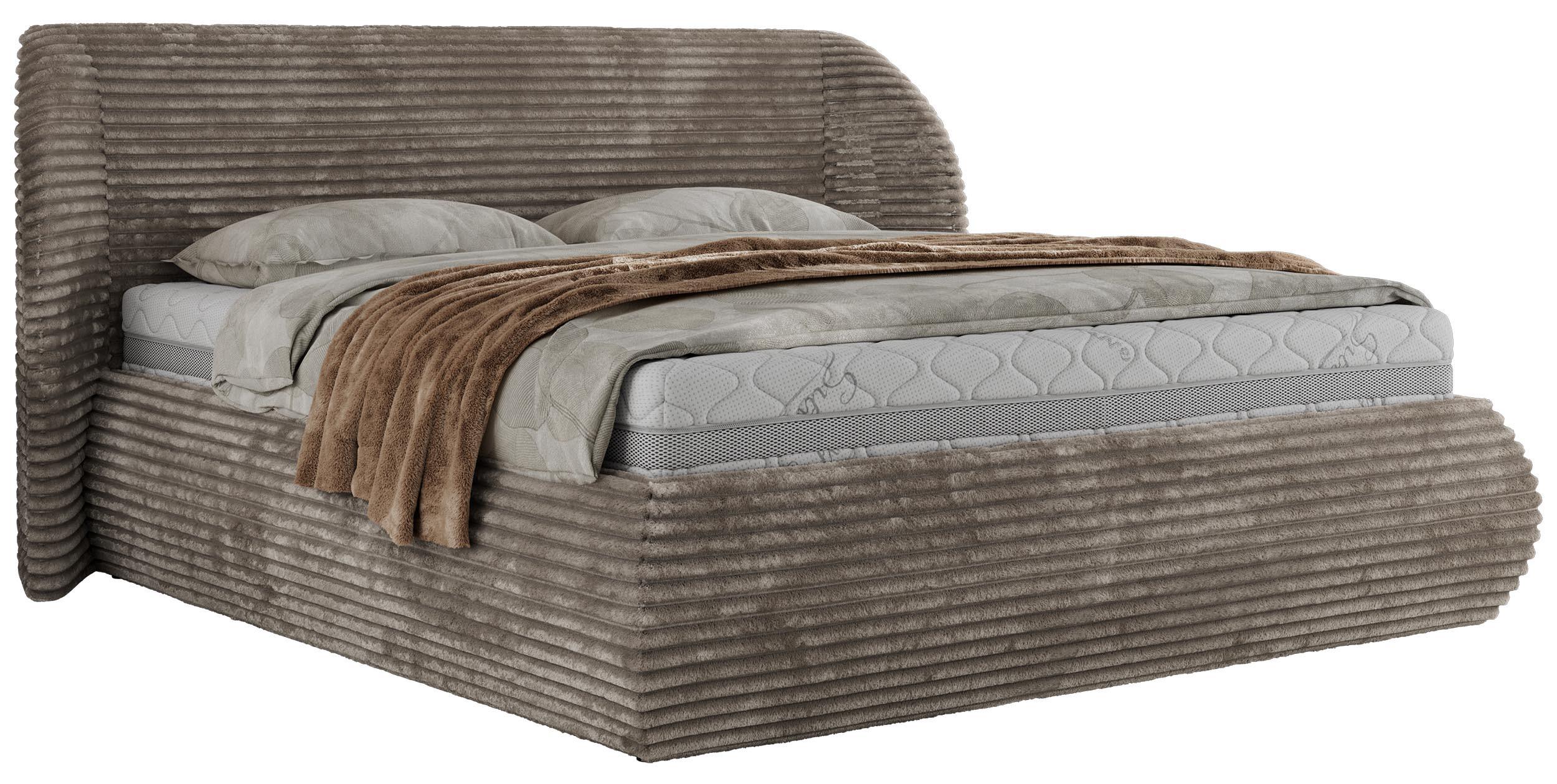 POLSTERBETT CAELA CLASSIC 160/200 - Hellbraun Cord - Pocket-Matratze - Hellbraun, Textil (160/200cm) - MKS