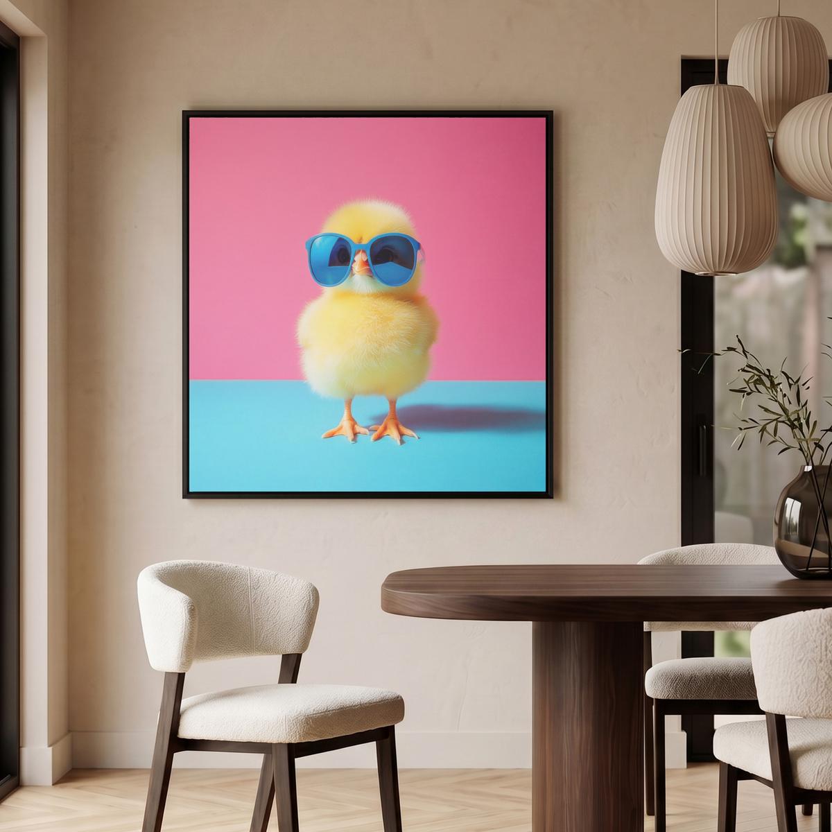 LEINWAND Bilder mit Rahmen - Chick - Sonnenbrille - Blau - 90x90 - Pink, Textil (90/90cm) - MuchoWow