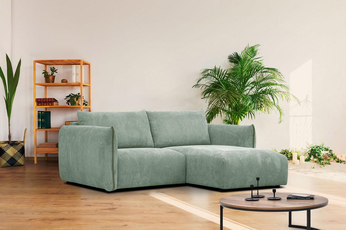 ECKSOFA TAUER 3-Sitzer, mintgrün - Schwarz/Mintgrün, Holzwerkstoff/Kunststoff (206/173cm) - Wozimo
