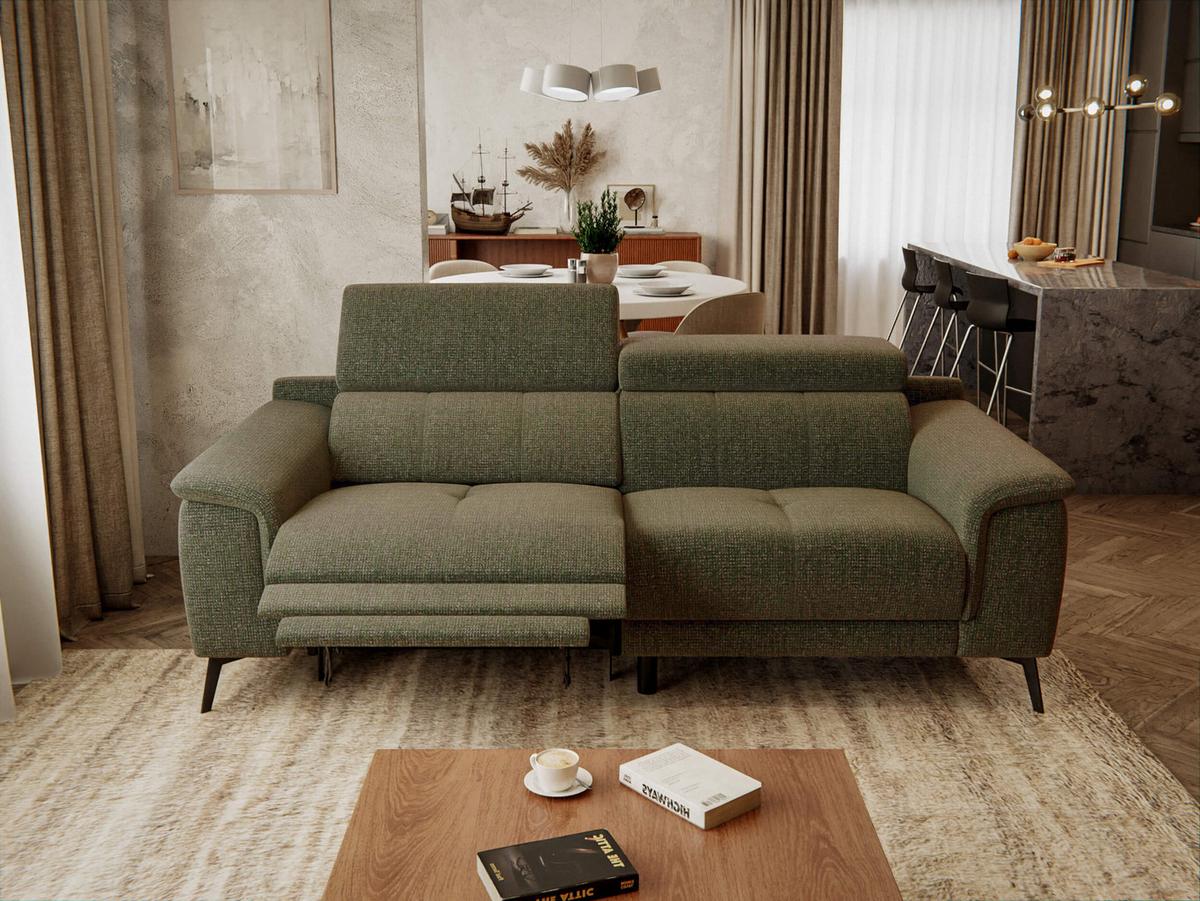 RELAXSOFA FIERO 3-Sitzer mit 1 Relaxfunktion, olivgrün - Schwarz/Olivgrün, Holzwerkstoff/Textil (212/82/103cm) - Wozimo