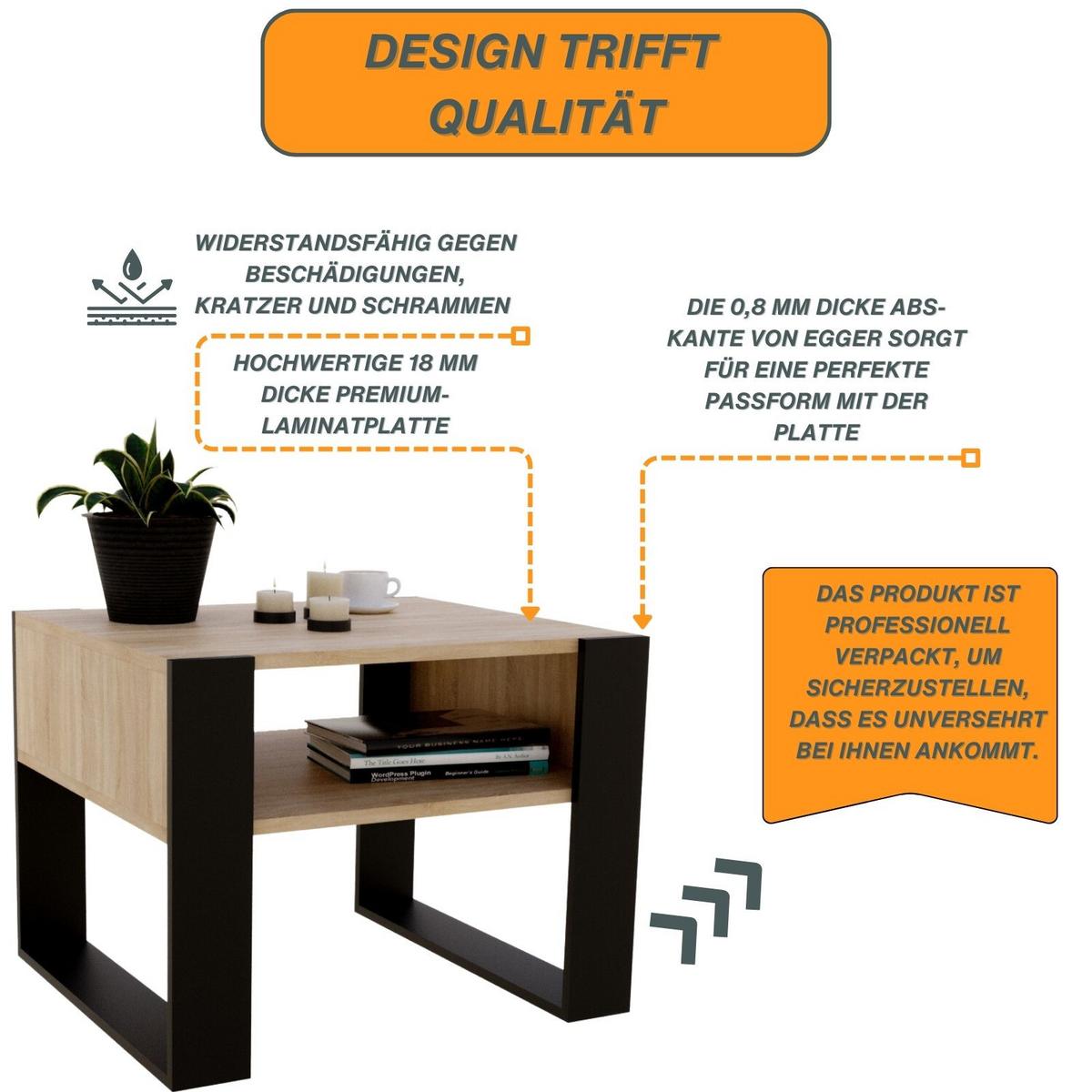 COUCHTISCH Karo65 65/45/53,6 - Eichefarben/Schwarz, Holzwerkstoff (53.6/65/45cm) - RAUMHIRSCH FURNITURE