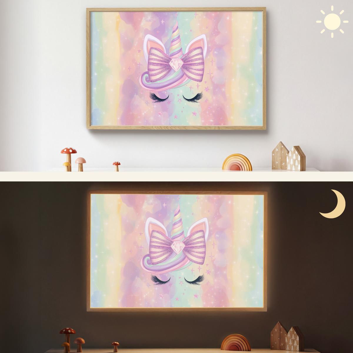 WANDLEUCHTE MIT AKKU Einhorn - Glitzer - Regenbogen - Pastell 90x60 cm - Hellrosa, Holzwerkstoff (90/60/8cm) - OnlyWow