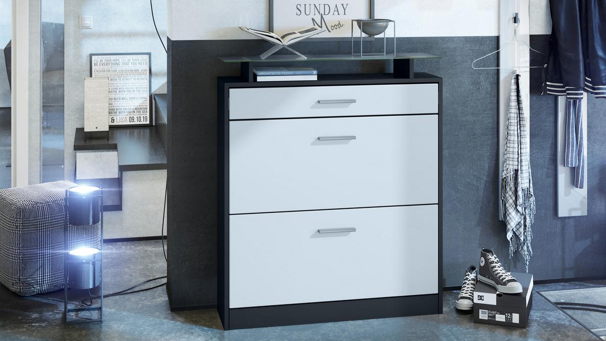 SCHUHSCHRANK Loret Front in Weiß matt - Weiß, Holzwerkstoff (89/104/23cm) - Vladon