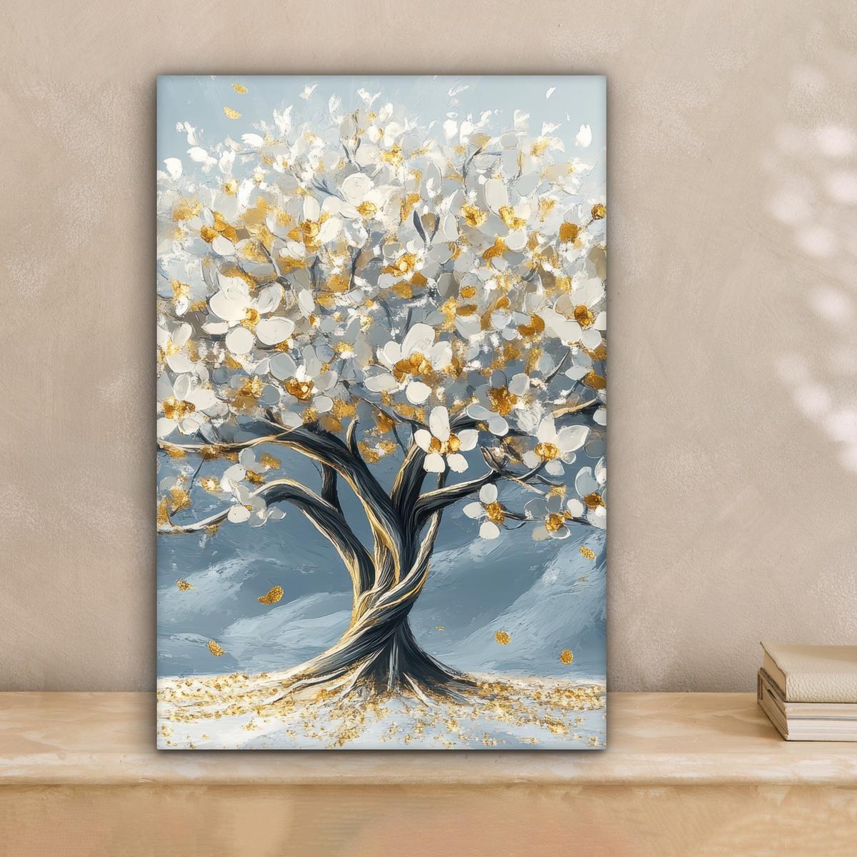 LEINWANDBILD Baum - Winter - Baum des Lebens - Modern - Gold Deko Wohnzimmer 20x30 cm - Goldfarben, Textil (20/30cm) - MuchoWow